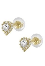 tiny gold heart shaped April birthstone baby earrings